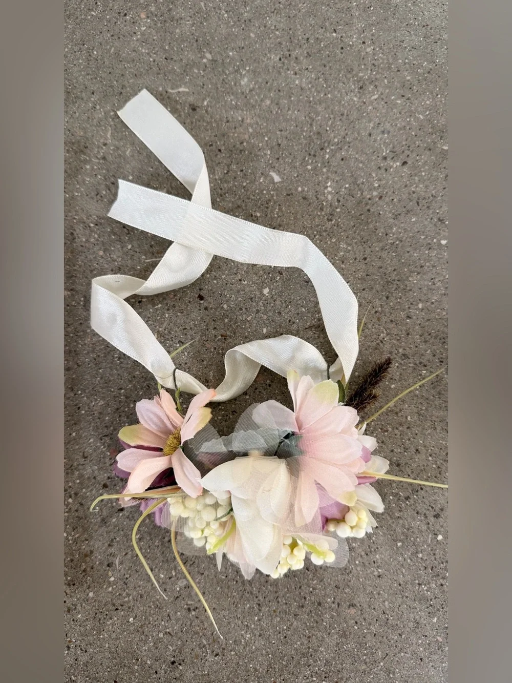Floral Pink Kids Flower Crown Headbands with White Ribbon
